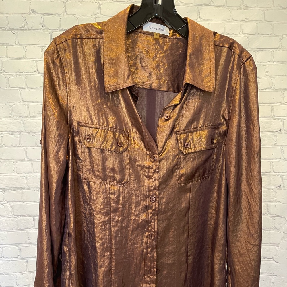Calvin Klein Shiny Copper Button Down Shirt